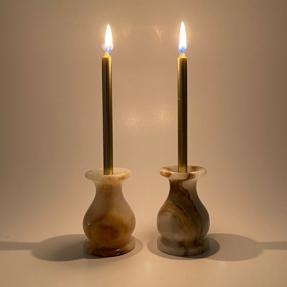 Vintage Natural Onyx  Candle Holder Set of 2